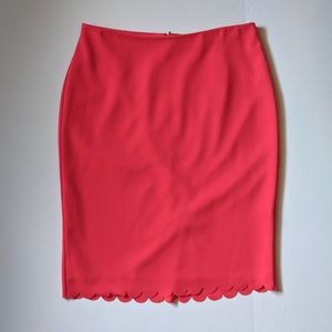 Bright pink coral scalloped pencil skirt | NWOT